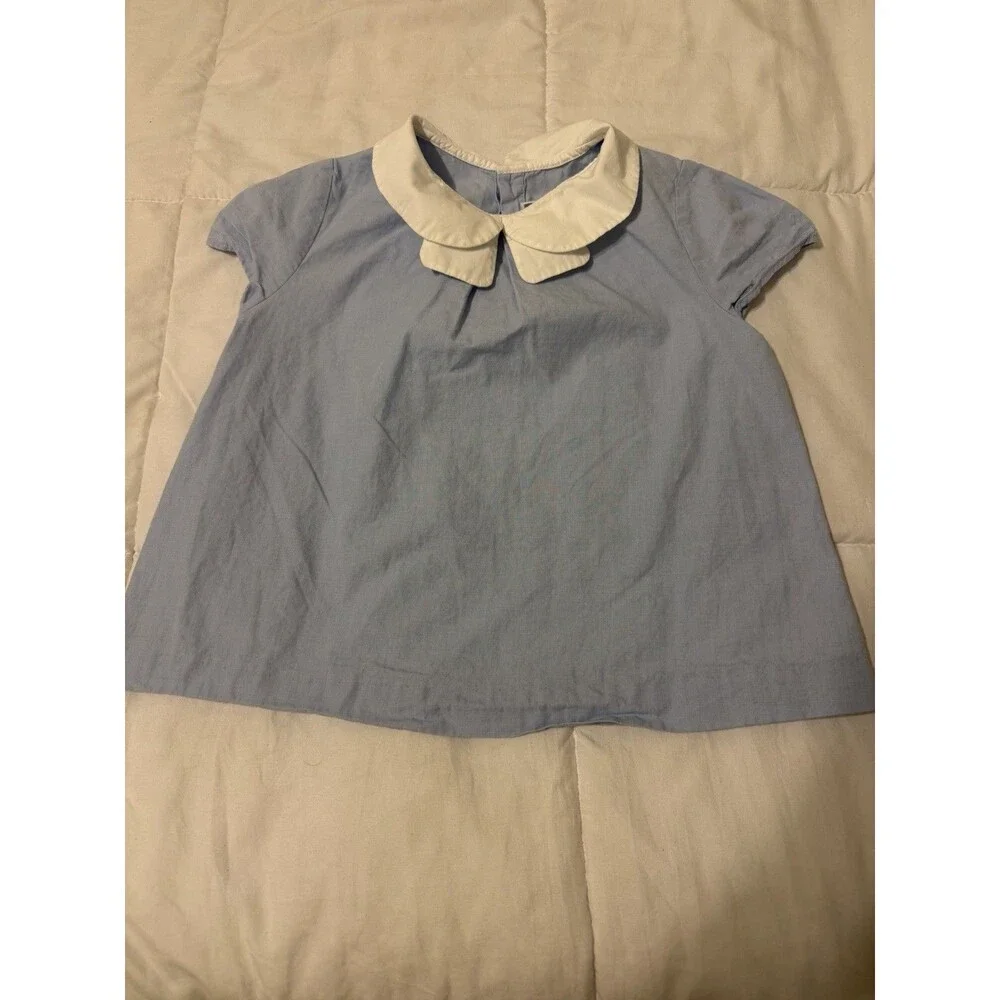 Jacadi Paris Girls Blue & White Peter Pan Collar Blouse Size 5A / 110cm